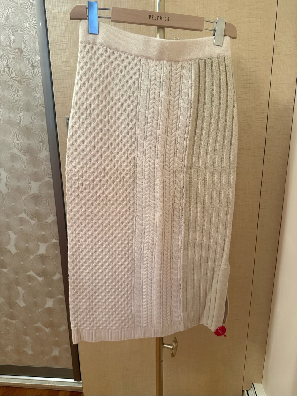 Derek Lam Cream Cable & Rib Knit Midi Skirt